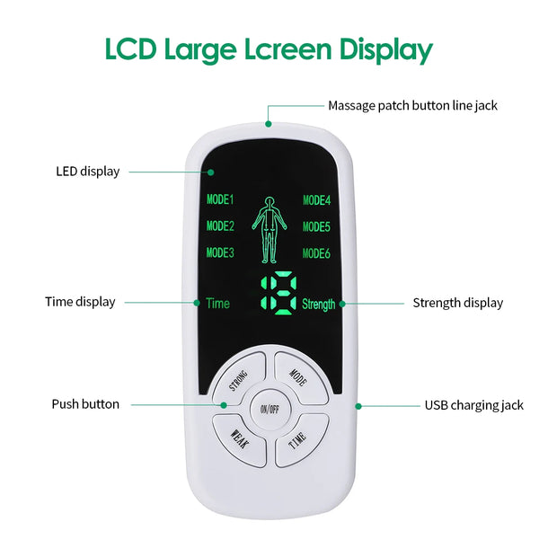 6 Modes Tens Electric Massager Muscle Relax Device Full Body Stimulator Back Waist Knee Healthy Care Patchs Digital Massage Tool LM